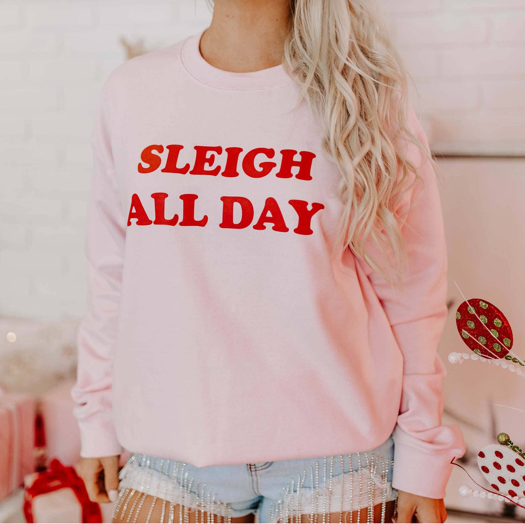 MEDIUM Sleigh All Day Christmas Pink Sweatshirt