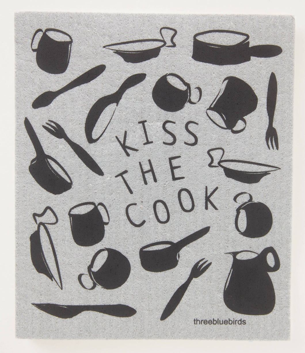 Steel Kiss the Cook on Grey Swedish Dishcloth