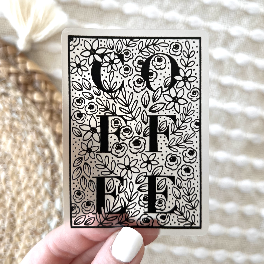 Elyse Breanne Design - Clear Coffee Floral Sticker, 3x2 in.