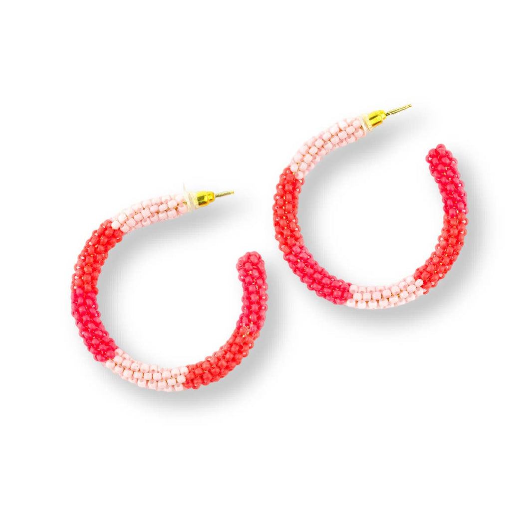 Cleary Lane - Beaded Hoop Earrings | Pink Stripes