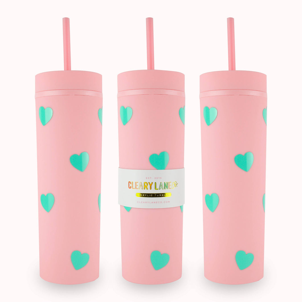 Cleary Lane - 16oz Matte Tumbler Cup | Pink Hearts