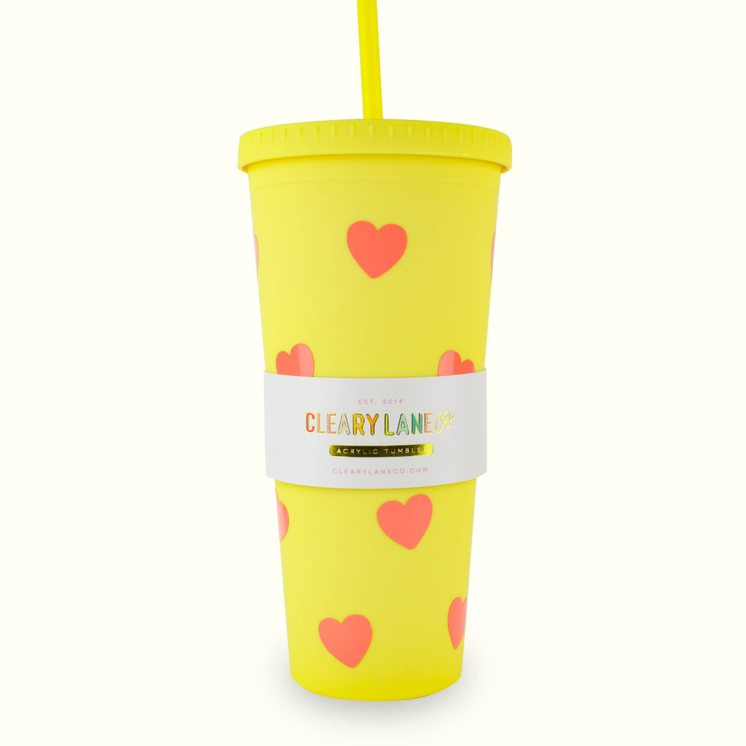 Cleary Lane - 24oz Matte Tumbler Cup | Canary Hearts