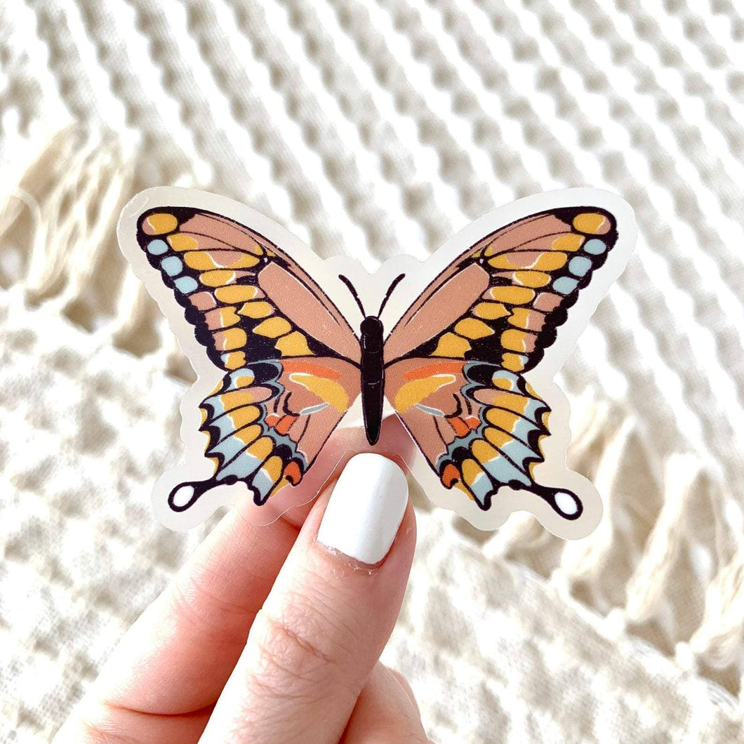 Elyse Breanne Design - Clear Pink Swallowtail Butterfly Sticker, 3x2in